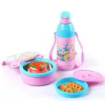 Cello Tiffy Gift Set Insulated Lunch Box 460Ml With & Water Bottle 400Ml, Pink, Tinkerbell | Plastic Lunch Box And Bottle Gift Set For Kids | Air-Tight Set For School And Outdoor Picnics