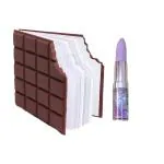 AMB Chocolate Shaped Personal Desk Notepad Memo Book Small Diary with Mini Lipstick Shape Pen for Girls, Women