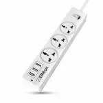 EMBOX 10A Extension Board with USB-Multi Plug Socket with 3 Universal Sockets + 3 USB Ports-Extension Cord with Safety Shutter and LED Indicator-2500W (with USB Ports, 2 Meter Cord Length)