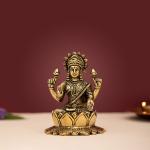 DecorTwist Brass Goddess Lakshmi Sitting on Lotus Idol/Statue