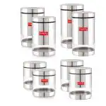 HAZEL Stainless Steel Airtight Containers I Transparent Kitchen Container Set with Glossy Finish I Multipurpose Storage Containers for Kitchen, 600, 800,1000 & 1300 ML, Set of 8