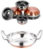 Liolis Liolis Stainless steel Copper Bottom Kadhai and copper handi combo set Kadhai 21 cm diameter 7 L capacity (Steel, Induction Bottom)