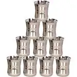LIMETRO STEEL (Pack of 10) Stainless Steel G4-10 Glass Set Glass Set Water/Juice Glass (350 ml, Steel, Steel)