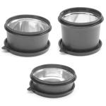 Oliveware Benny Microwave Containers with Lid | Stainless Steel to Store Food in Plastic Free Container | Home & Office Use (Black, Set of 3 - 290,450,600 ml)