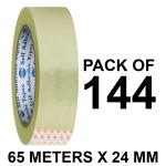 VCR Self Adhesive Transparent Packing Cello Tape - 65 Meters in Length - 24mm / 1 Inch Width - 144 Rolls Per Pack - BOPP Industrial Packaging Tape for E-Commerce Box Packing, Office and Home use
