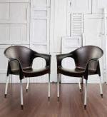 Cello Metallo With arms Plastic Chair With Stainless Steel Legs Brown Set of 2