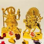 DARIDRA BHANJAN - Golden Durga aur kali ki murti, Combo pack of 2 Gold kali ma and Durga Statue, Durga ki murti For car Dash board,Beautifully Gold plated ma Durga and ma Kali Statue for home , Office and temple Decor.