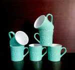 MOODY PANDA Solid Ocean Green Ceramic Cup Set for Home, Office 200 ml (pack of 6)