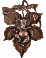 Siddhit Store Handicraft - Brown Aluminium Handicraft Ganesh Ji Wall Hanging Decorative Showpiece - 27 cm