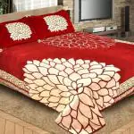 DREAM WEAVERS 400 TC Velvet Bedsheet, King Size Floral Pattern with 2 Pillow Covers Red