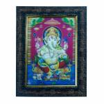 Hawai Lord Ganesha Photo with Engineered Wood Home Décor Religious Photo Frame for Worship Use, 8.5x7 inch, SFDI00658_3DBLKFRM5/7