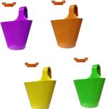 TechHark Indoor / Outdoor Plant Container Pots With Hooked Plant Container Set (Pack of 4, Plastic)