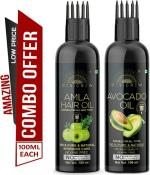 Desi Crew 100 Percent Pure Amla and Avocado Oil with Comb Applicator Cold Pressed for Skin, Body and Hair Care 100 ml Each