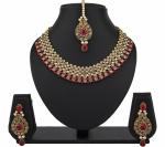 Gyaan Jewels Handmade Bshub Gold Plated Alloy Necklace, Earring and Maang Tikka Set Gold (Women) Free Size