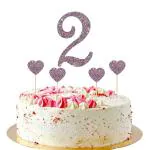 Festiko 2 Cake Topper For 2nd Birthday Cake Topper With Heart Cupcake Toppers, Number Two, 2 Years Old, Children Birthday Wedding Anniversary Party Decorations (Mixed Purple Glitter 5Pcs)