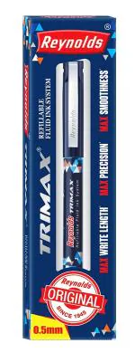 Reynolds TRIMAX Pen BLUE Ink for Extra Smooth Writing I Roller Pen | 0.5mm Tip Size (Pack of 2 Pen)