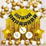 Zyozique Birthday Decoration kit for Girls- 65 Pcs with Foil Curtain Happy Birthday Banner Star Foil Baloons Confetti And Mettalic Balloons for Kids, Happy Birthday Gifts Set