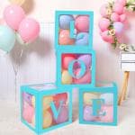 AMFIN (Pack of 54) Love Balloon Surprise Blue Box & Pastel Balloons / Balloon Gift Box / Valentines Day Decoration Items / Wedding Anniversary Decorations / Balloon 3D Transparent Boxes with Letters
