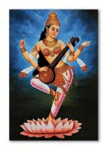 Tamatina Multicolor Religious Maa Saraswati God Modern Art Canvas Painting - 24X18 Inch