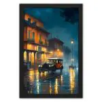 RITWIKA ART AND CRAFT Abstract Wall Art Of Rainy Night Old Town Modern Art Painting Wiht Frame | Perfect For Home and Office Decor & Gift | With Glass, Size 13.5 x 19.5 Inch, Set of 1