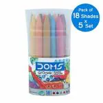 DOMS Groove Non-Toxic Assorted Erasable Plastic Crayon Set with Case 18 pcs (Set of 5)