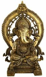 Kalakrithi Religious Brass Serene Ganesha Statue with Arch at Back 58.4 x 40.6 cm