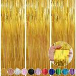 Propsicle 3 pcs 3ftx6ft Golden Foil Fringe Curtains Happy Birthday Party, Anniversary, Bachelorette, Baby Shower, Bridal Shower Decoration Item - Pack of 3