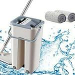 Floor Mop with Bucket, Flat Squeeze Mop Bucket System Cleaning Supplies 360? Flexible Mop Head/2 Reusable Pads Home Floor Cleaner Mops Extended Stainless Steel Handle Mops for Home