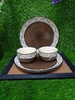 Caffeine Ceramic Handmade Brown Doodle Breakfast Set (4 pcs)