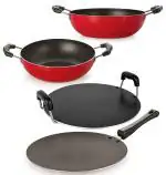 Nirlon 4 pcs of Red and Black Non-stick Aluminium Kitchenware Cooking Utensil Combo Set
