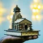Deep Print Kedarnath Temple Wooden Souvenir for Car Deshboard MDF Wood - Size 4.5 x 2.5 x 4 inch