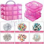 SPHP Pink 3 Layers 18 Grid Plastic Transparent Jewelry Storage Box Portable Jewelry Box