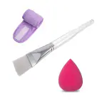 CUVLY Facial Mask Brush Makeup Brushes Cosmetic Tools with Clear Plastic Handle, Face Pack Brush with Sponge, Head Band for women Combo Facial Mask Brush Set for Men's and Women's (Multi-Color) (Brush, Belt and Sponge)