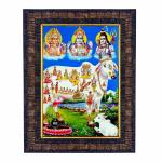 Hawai Lord Brahma Vishnu Mahesh with Kamdhenu Cow Designer Wall Hanging Engineered Wood Photo Frame for Worship Use 8.5x7inch SFDI288BLKFRM