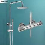 Plantex Circular Shower Panel for Bathroom Full Set with Hand Shower with Hose Pipe & Clamp/Overhead Shower for Bathroom (Chrome)