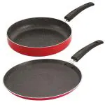NIRLON Ruby Granite Aluminium Non-Stick Dishwasher Safe Cookware Flat Tawa and Fry Pan Combo Set, 2 pcs