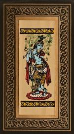 ArtSage Exclusive Hand made painting, Tala Pattachitra Lord Krishna ji with Black border Framed Palm Leaf Hand painted painting for Home & Office (21.5 x 16.5 cm)