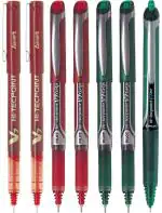 Pilot Hi-Tecpoint V7, V7 Grip and V7 RT Fine Point Liquid Ink Pen | Tip Size - 0.7 MM | Unique Dimple Tip Technology | Ink Colour - 2 Red, 2 Red Grip, 2 Green Grip and 1 RT Green | Pack of 7