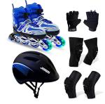 Jaspo Blue Sparkle Pro Adjustable Inline Skates combo With Front Light Up Wheels Small,11-2 UK