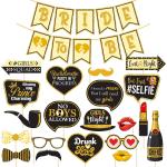 Zyozique 21 Pcs Bachelorette Party Decorations Kit, Bridal Shower Party Supplies & Bride To Be Decoration Banner And Photo Booth Props (Gold) Gold Pho