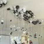 Zyozique Silver Black Metallic Balloons with Ribbon for Birthday, Anniversary Party Decorations (Pack of 42)
