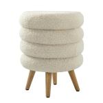 Cozy corner designs Wooden Pouffes Stool for Living Room | Stylish Lamb Wool Fabric Cushioned Ottoman Foot Rest with 4 Legs | Perfect for Office, Home Decoration, and Dressing Table (White)