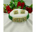 Gyaan Jewels Handmade Gold Plated Alloy Earring and Necklace Set Green (Women) Free Size