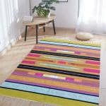 Budhraj Durry Udhyog Stripes Design Cotton Handmade Dhurrie Rug / Multicolour Traditional Floor Carpet for Outdoor/Indoor Use - Reversible Cotton Dari Carpet 120x180cm.