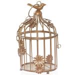 Pure Source India Handmade Metal Bird Cage Tea Light Holder (16 x 16 cm)