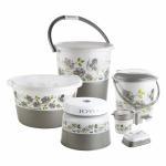 JOYO Plastic Dream Homes Deluxe Square Jumbo Floral Printed Bathroom Set of 6 (Bucket-20 Litre, Tub-19 Ltr, Dustbin-6.5 Ltr, Round Patla, Mug-1100 Ml, Soap Case, Grey)