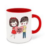 Whars Your Kick You & Me Couple With Hearts Printed Red Caremic Coffee Mug 325 ML