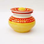 ARDVAN INDIA Dahi Serving Biryani Handi Storage Curd Dishes Pickle Achar Marmalade Canister Container Handpainted Pot Ceramic Jar Yellow Orange 650 ml Microwave and Dishwasher Safe