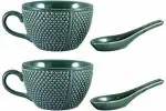 Caffeine Green Stoneware Soup Bowl With Spoon (Set Of 2)
