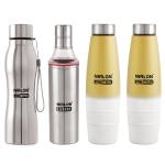 Nirlon Hexa Oil Pot, Gold White and Stainless Steel Water Bottle 1000 ml (Set of 4)